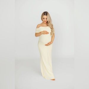 Monroe Dress in Butter Yellow - Bump friendly - Off-Shoulder
